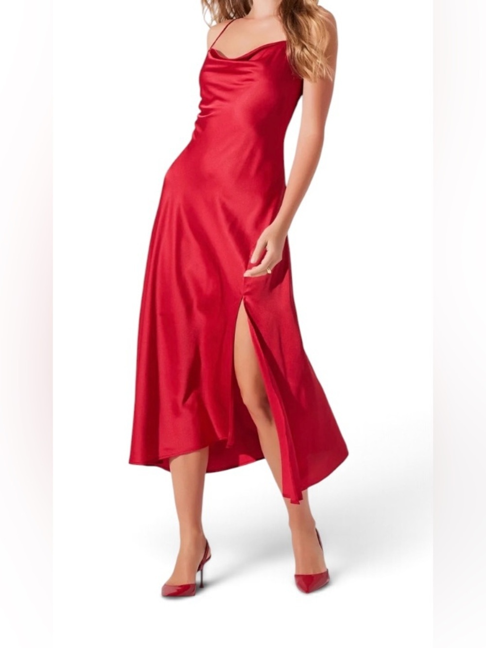 ASTR The Label Women's Gaia Slip Dress Orange Midi Sz M Asymmetrical Hem Cruise